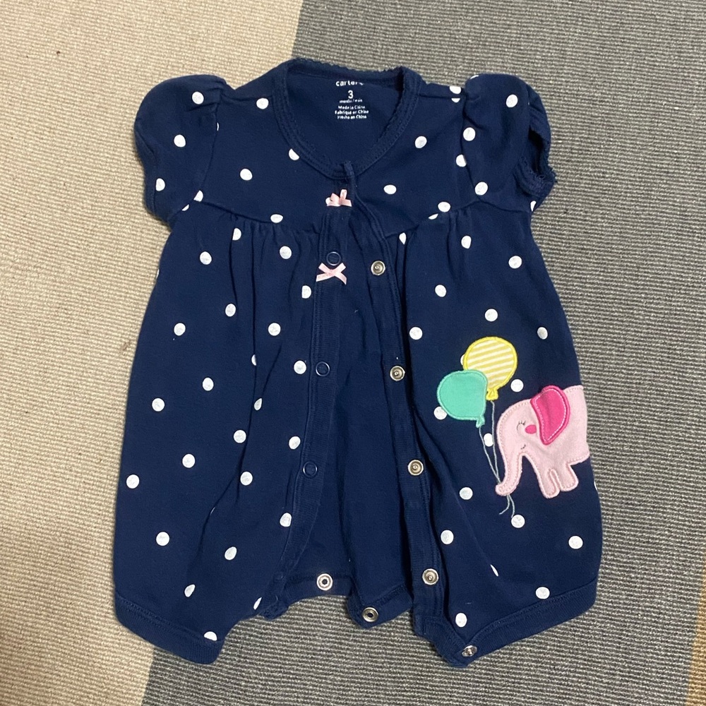 Carters summer jumpsuit. Polka dots with elephant and balloon.